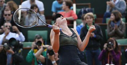 Sharapova celebra su victoria ante Kvitova.