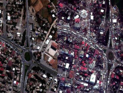 Imágenes del antes y después de la ciudad turca de Kahramanmaras tras el terremoto del pasado 6 de febrero.