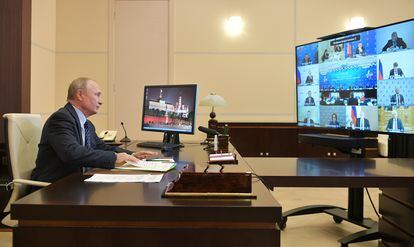 Putin durante una reunión por videoconferencia en su residencia de Novo-Ogaryovo, el pasado miércoles.