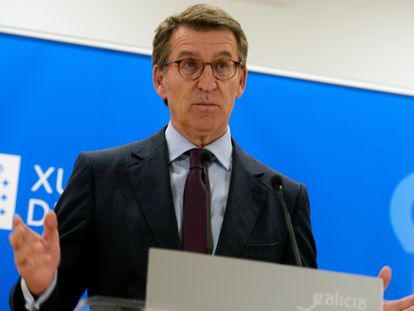 El presidente de la Xunta de Galicia, Alberto Núñez Feijóo, el pasado jueves en una conferencia de prensa.