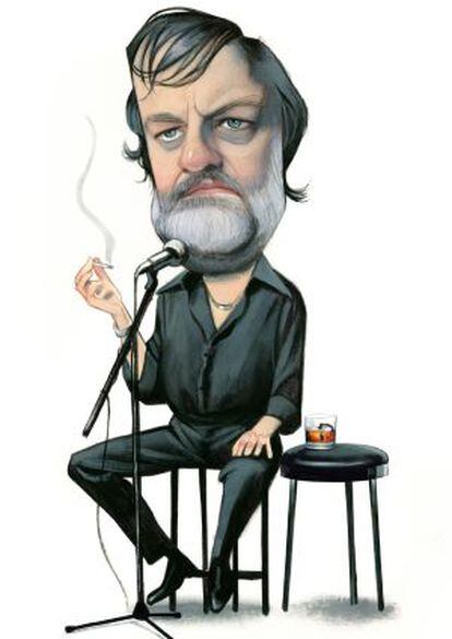 Zizek, caricaturizado como el humorista Eugenio por el ilustrador Fernando Vicente. 