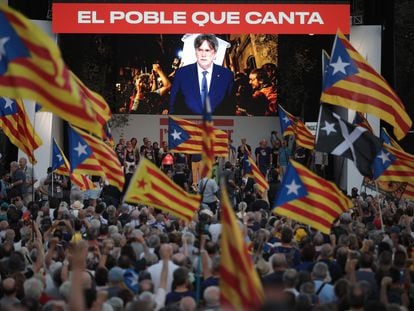 Imagen de Puigdemont en un acto de conmemoración del referéndum independentista, el pasado 1 de octubre.