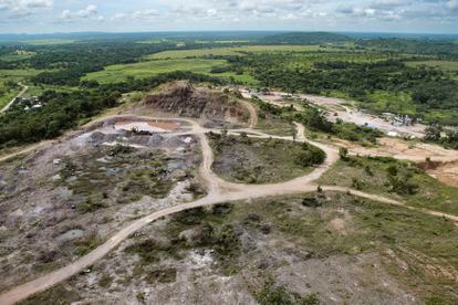Panoramic view of the San Ramón open pit gold mine, in Chiquitania.