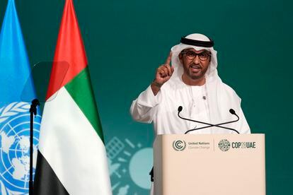 Sultán al Jaber, tras ser nombrado oficialmente presidente de la COP28 de Dubái este jueves.