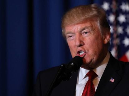 Trump, este jueves, al anunciar el ataque a una base aérea siria