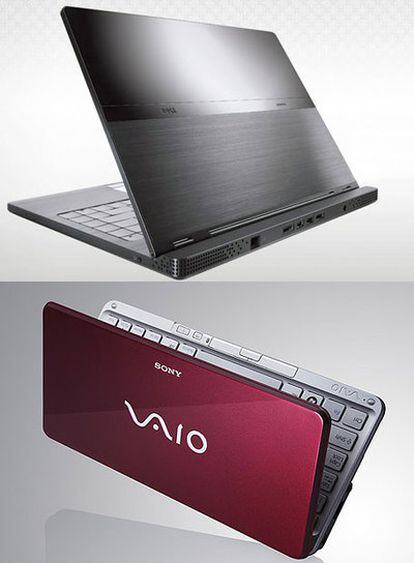 Arriba, el portátil ultraligero Dell Adamo. Debajo el Sony Vaio P Series, mide 12 centímetros de alto.