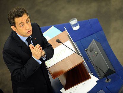 Nicolas Sarkozy, durante la intervención ante el Parlamento Europeo en Estrasburgo.