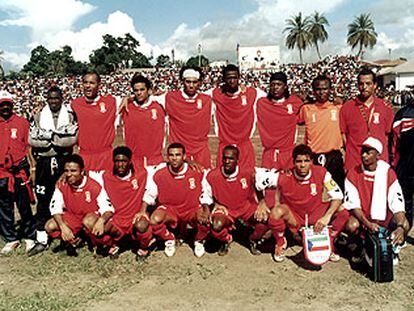 La selección de Guinea Ecuatorial que derrotó a la de Togo, en Bata, con nueve  españoles en sus filas.