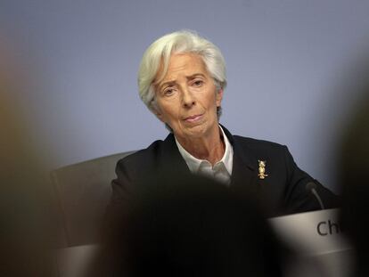 Christine Lagarde, presidenta del Banco Central Europeo, en la sede del organismo en Fráncfort.