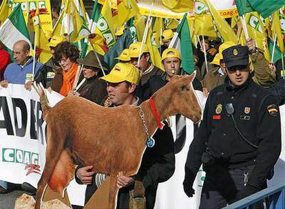 Los manifestantes llevaban animales de cartón por los problemas que conlleva transportar a los de verdad.