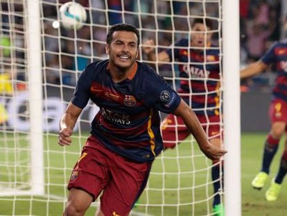 Pedro celebra el gol del triunfo frente al Sevilla.