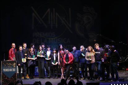 Los galardonados en los Premios de la Música Independiente, anoche en el Teatro Circo Price.