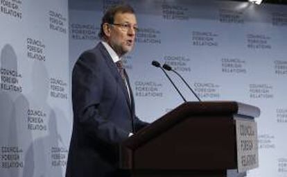 El presidente del Gobierno español, Mariano Rajoy, explica en una intervención en el Council of Foreign Relations, en Nueva York, la situación actual de la economía española.