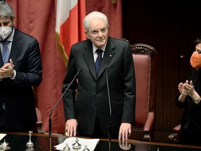 Sergio Mattarella durante el juramento de su cargo como presidente en el Parlamento italiano, este jueves en Roma.