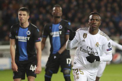 Vinicius Junior celebra su gol, el segundo del Madrid.