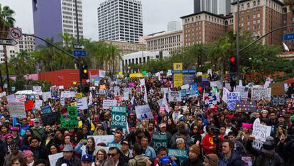 Manifestación en defensa de los inmigrantes en Los Ángeles, el sábado.