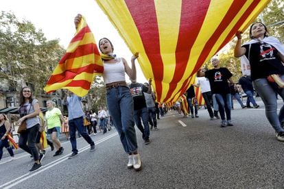 Manifestación en el Paseo de Gracia este martes.