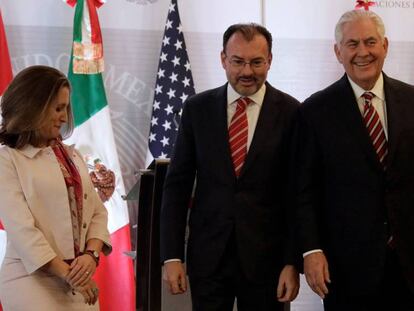 Freeland, Videgaray y Tillerson, este viernes en la Ciudad de México.