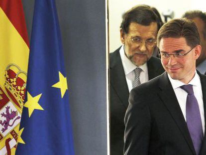 Mariano Rajoy, detr&aacute;s del primer ministro finland&eacute;s, Jyrki Katainen.