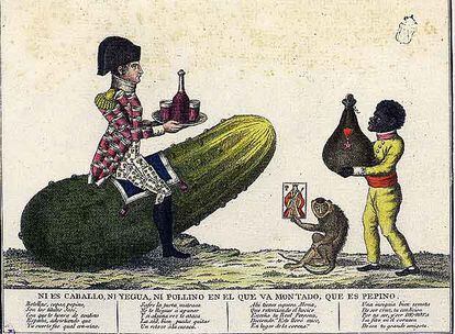 Una caricatura anónima de la época que ridiculiza a José I Bonaparte, hermano de Napoleón.