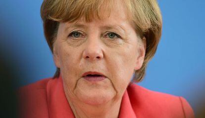 Angela Merkel, durant la roda de premsa a Berlín, el 31 d'agost del 2015.
