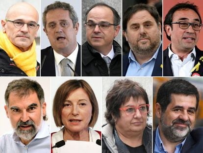 Raül Romeva, Joaquim Forn, Jordi Turull, Oriol Junqueras, Josep Rull, Jordi Cuixart, Carme Forcadell, Dolors Bassa y Jordi Sànchez..