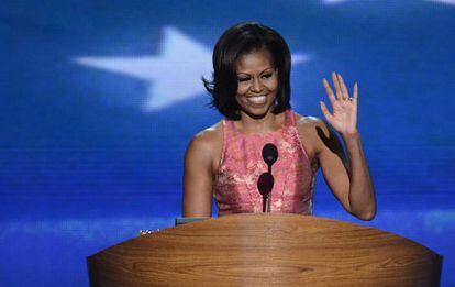 Michelle Obama durante su discurso en la Convenci&oacute;n dem&oacute;crata.