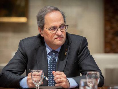 El presidente de la Generalitat, Quim Torra, durante la reunión del Govern.