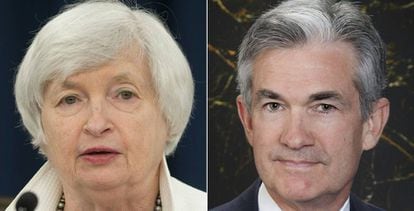 La actual presidenta de la Reserva Federal, Janet Yellen, y su casi seguro sucesor, Jerome Powell.