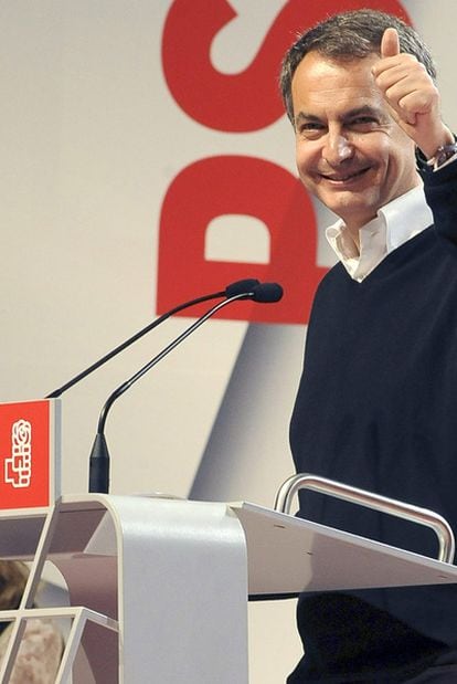 José Luis Rodríguez Zapatero, durante el mitin del PSOE celebrado ayer en Albacete.