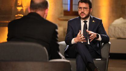 El presidente de la Generalitat, Pere Aragonès, durante una entrevista con TV3.