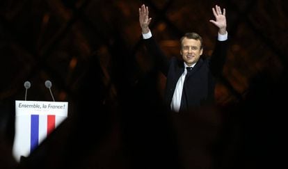 Emmanuel Macron durante la celebración de su victoria en las elecciones.