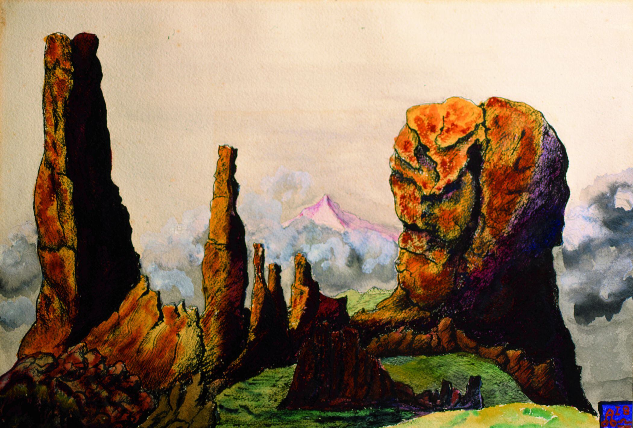 'Cumbre nevada más allá de las laderas', pintura de Aleister Crowley de 1934. 