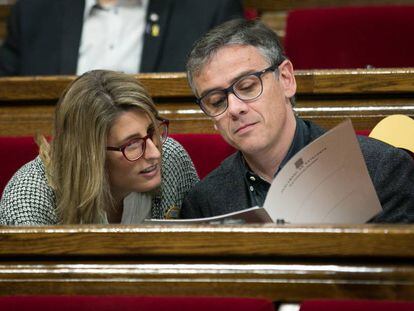 Elsa Artadi, portaveu de Junts per Catalunya, i Josep Maria Jové, d'ERC, al Parlament.
