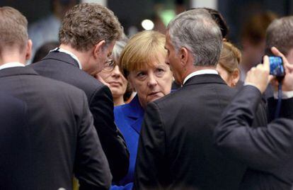 La canciller alemana, Angela Merkel, ayer durante la cumbre Europa-Asia