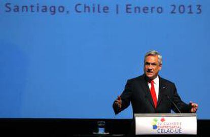 El presidente de Chile, Sebastián Piñera, interviene este sábado en la clausura de la IV Cumbre Empresarial de la Comunidad de Estados Latinoamericanos y Caribeños (CELAC) y la Unión Europea (UE), en Santiago de Chile.