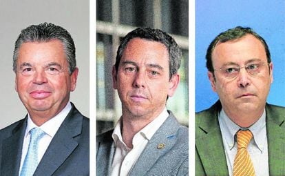 Desde la izquierda, Thomas Glanzmann, presidente y CEO de Grifols; Víctor Grifols Deu, y Raimon Grifols, hasta ahora consejeros delegados.