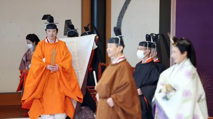 El príncipe Fimihito de Japón en su ceremonia de proclamación como heredero, en Tokio el domingo.