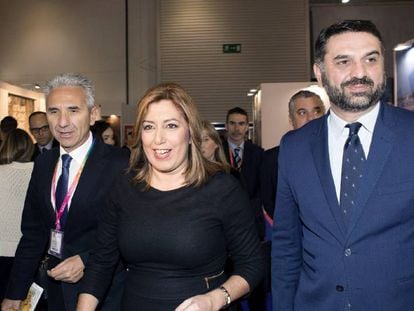 La presidenta andaluza, Susana D&iacute;az, y el consejero de Turismo, Javier Fern&aacute;ndez, en Londres.