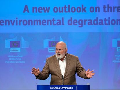 El vicepresidente de la Comisión Europea, Frans Timmermans, durante una rueda de prensa sobre el Pacto Verde europeo el 13 de julio de 2023, en Bruselas.