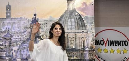 Virginia Raggi, nueva alcaldesa de Roma, del Movimiento 5 Estrellas, tras conocerse los resultados. 