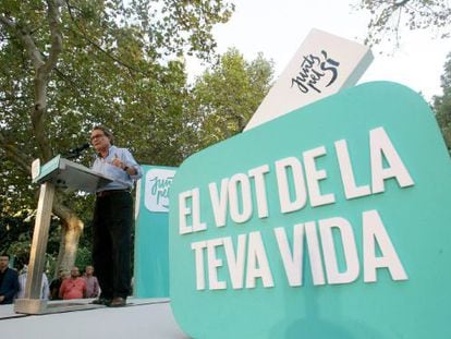 Artur Mas durant la seva intervenció en un acte de campanya de la candidatura independentista Junts pel Sí celebrat a Tortosa (Tarragona) el 20 de setembre.