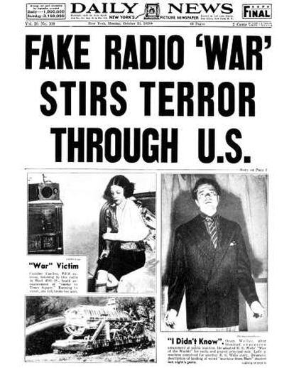 Portada del Daily News tras la retransmisión radiofónica de La guerra de los mundos.