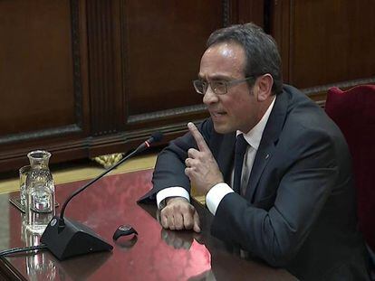El exconsejero Josep Rull durante su intervención en el último día del juicio del procés. 