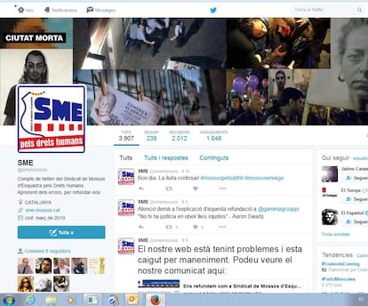 El Twitter 'hackejat' del sindicat de Mossos d'Esquadra.