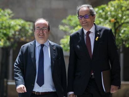 El líder del PSC, Miquel Iceta, con el presidente de la Generalitat, Quim Torra