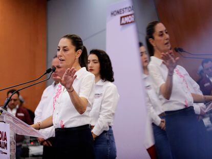 Claudia Sheinbaum durante una reunión con medios de comunicación en la ciudad de Querétaro, el 7 de marzo.