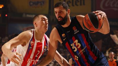 Nikola Mirotic, del Barcelona, durante una jugada contra el Estrella Roja.