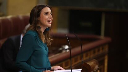 La ministra de Igualdad, Irene Montero, interviene este jueves en el Congreso.