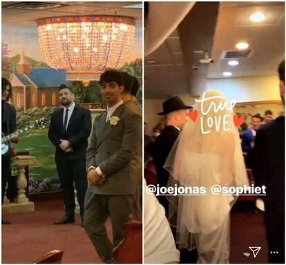 Joe Jonas y Sophie Turner, vestida de novia, en su boda en Las Vegas, en unas imágenes publicadas por el DJ Diplo en Instagram.